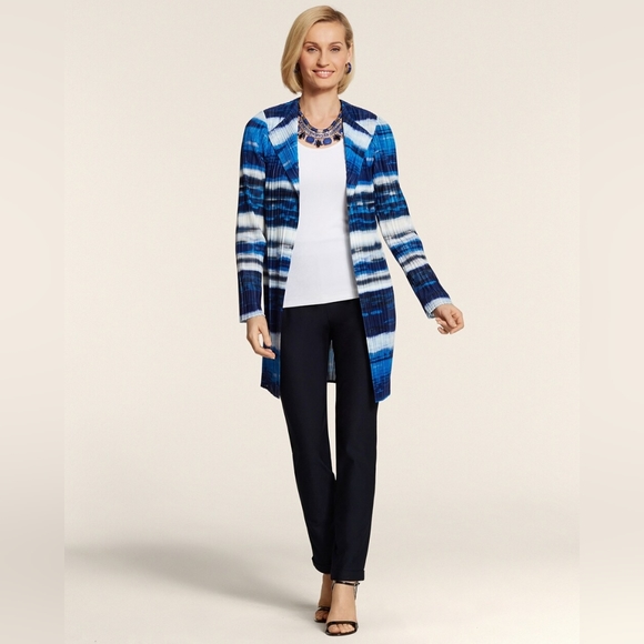 CHICO’S Ocean Stripes Ribbed Cardigan Sz S - Picture 2 of 13